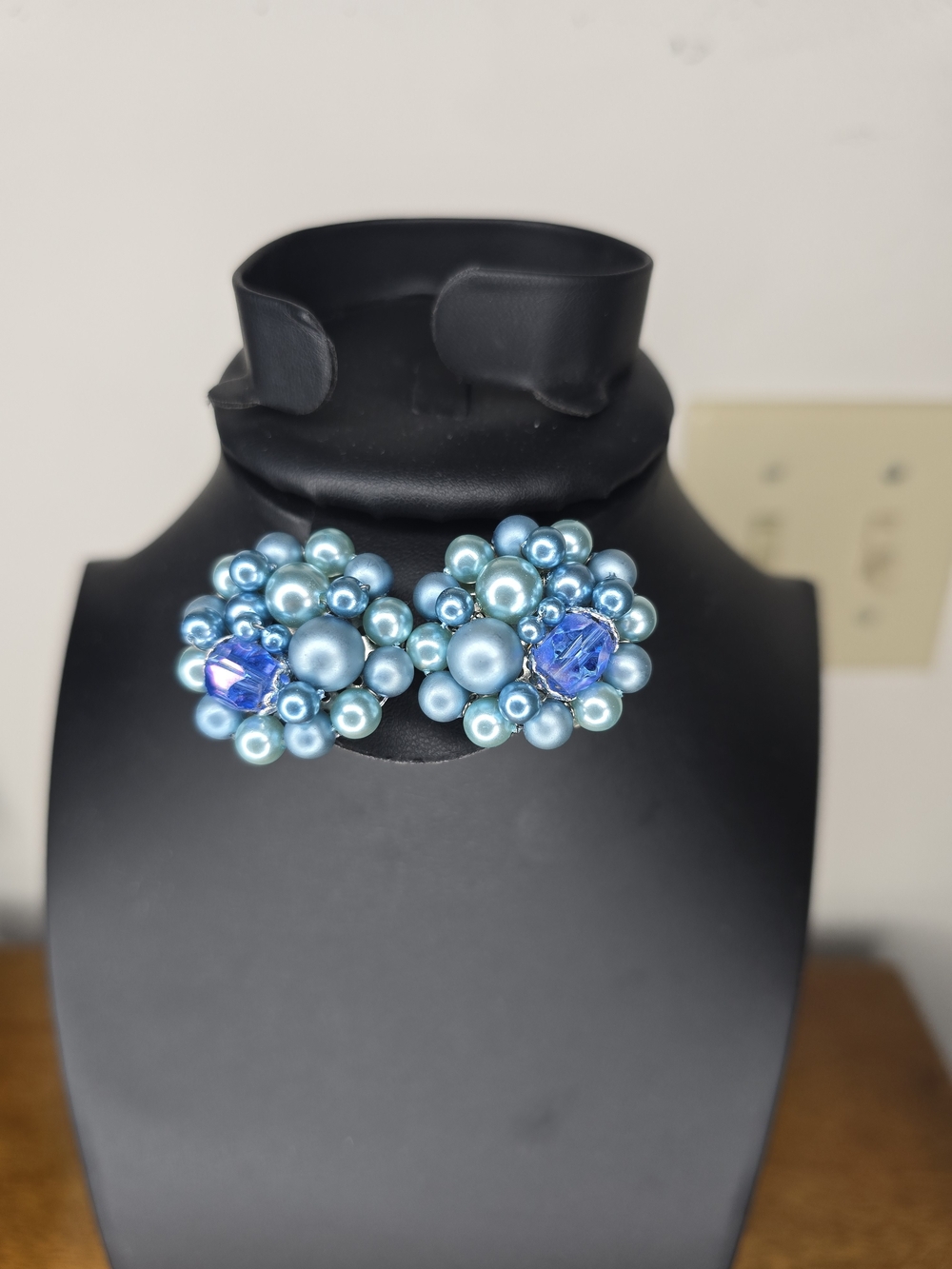 Blue Cluster Bead Clip-On Earrings - Unbranded